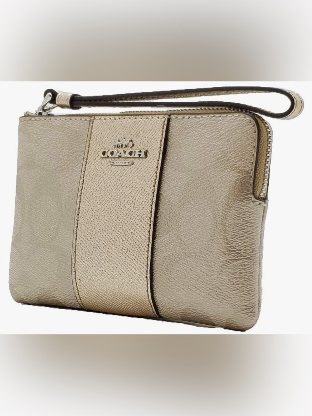 Coach Metallic Signature Wristlet in Champagne Beige